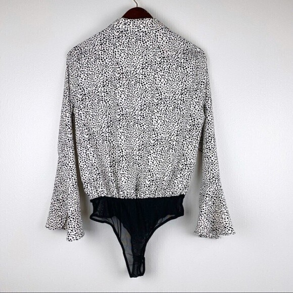 Lulu's Always Lovely Ivory and Black Print Long Sleeve Bodysuit Size S - Picture 7 of 13